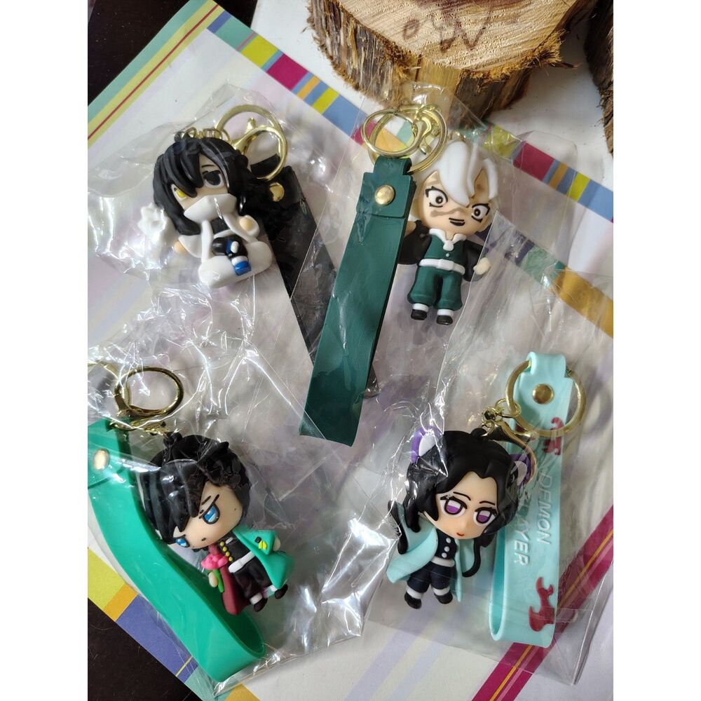 Four Demon Slayer Keychains with Silicone Wristlets